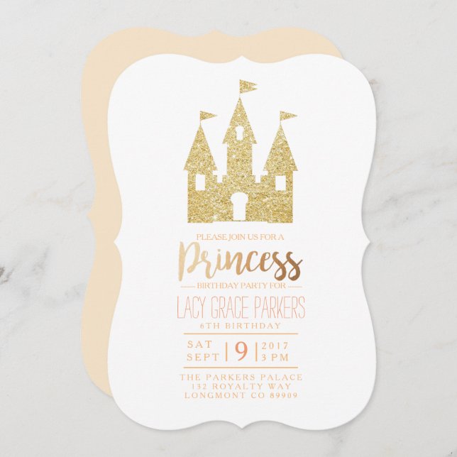 Invitation Fille princesse Anniversaire | Parti à thème (Devant / Derrière)