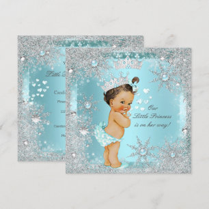 Invitation Fille princesse Baby Shower Bleu sarcelle Cœur Bru