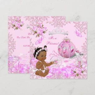 Invitation Fille Princesse Baby Shower Carrosse Rose Ethnique