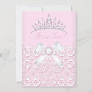 Invitation Fille Princesse Baby Shower Dentelle Rose diamant 