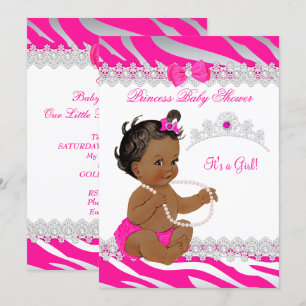 Invitation Fille Princesse Baby Shower Rose Chaud Zèbre Ethni