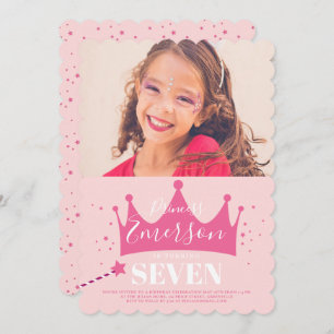 Invitation Fille princesse mignonne rose fête d'anniversaire