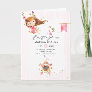 Invitation Fille princesse rose et or 2ème anniversaire