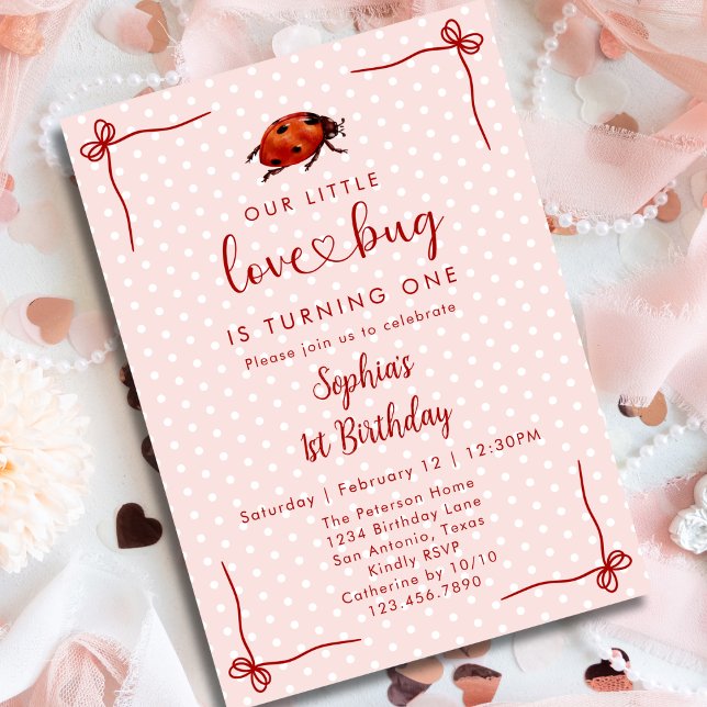 Invitation Fille Punaise de Bonheur 1er Anniversaire (Créateur téléchargé)
