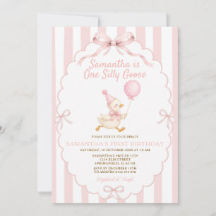 Invitation Fille Rayures Roses Une Oie Idiote 1er Anniversair