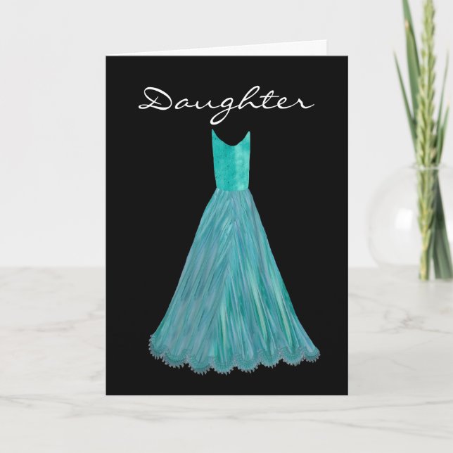 Invitation FILLE - robe BLEUE de TURQUOISE de demoiselle (Devant)
