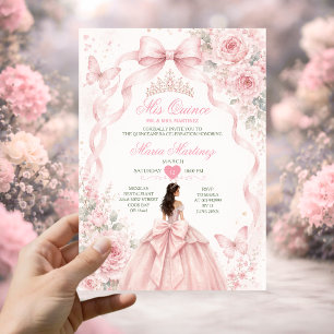 Invitation Fille Robe de Princesse Quinceañera Rose Pâle 15 A