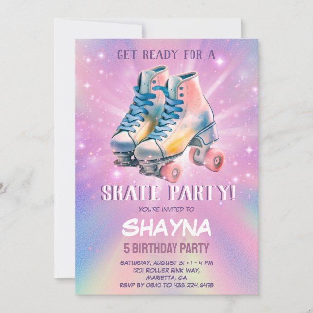 Invitation Fille Roller Patinage Anniversaire (Devant)