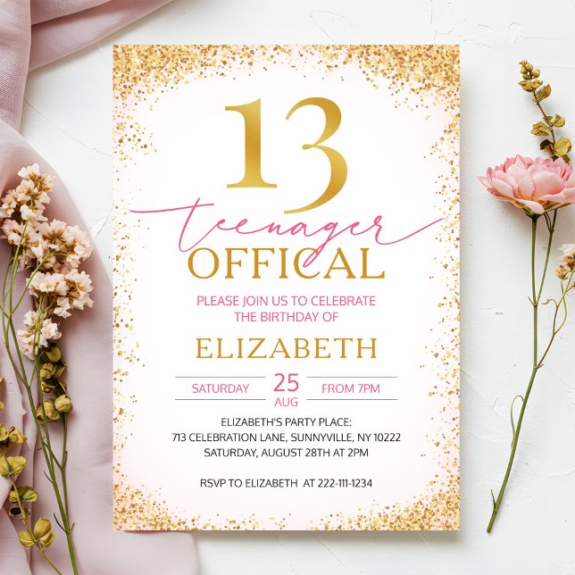 Invitation Fille rose 13e anniversaire (Créateur téléchargé)