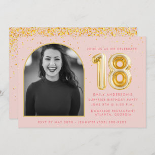 Invitation Fille rose 18e anniversaire Balloon or Confetti
