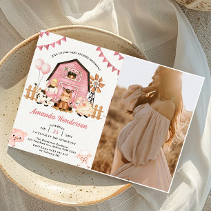 Invitation Fille rose Animaux de ferme Baby shower Photo