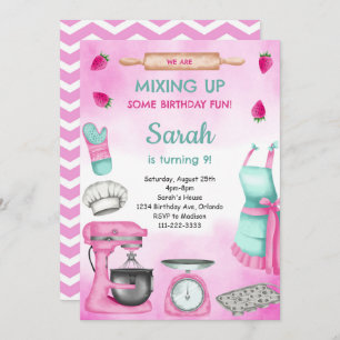 Invitation Fille rose Aquarelle Cuisson Anniversaire Invitati