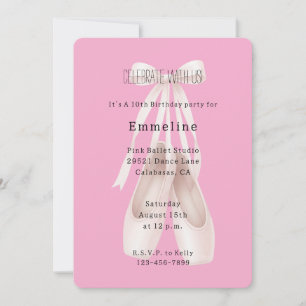 Invitation Fille rose Ballet Chaussures Bow Anniversaire