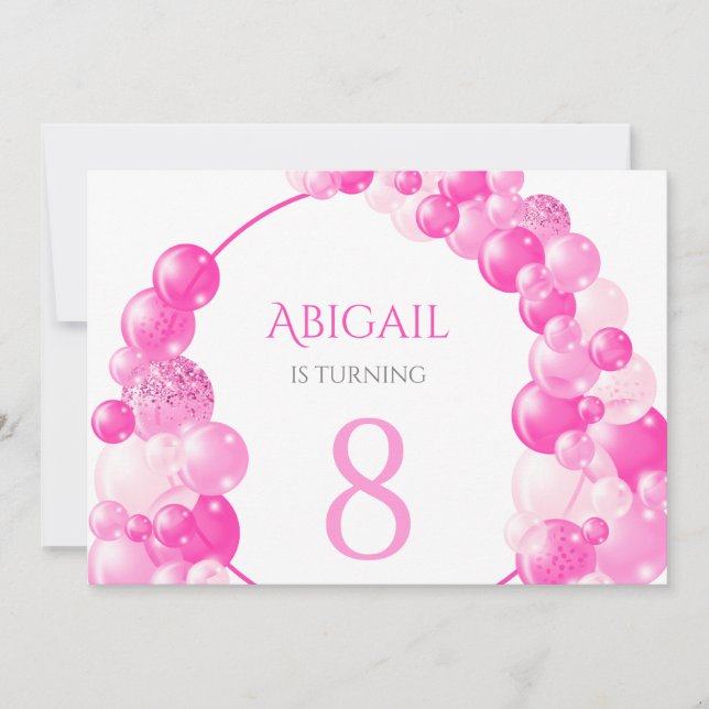 Invitation Fille rose Balloon Arch fête d'anniversaire (Devant)