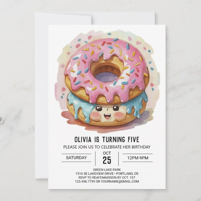 Invitation Fille Rose beignets Anniversaire (Devant)