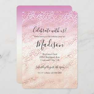 Invitation Fille Rose Blush Peach Empreinte de léopard Tie Te