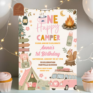 Invitation Fille Rose Blush Un Joyeux Campeur Anniversaire