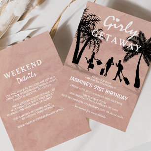 Invitation Fille rose branchée Getaway Anniversaire Week-end