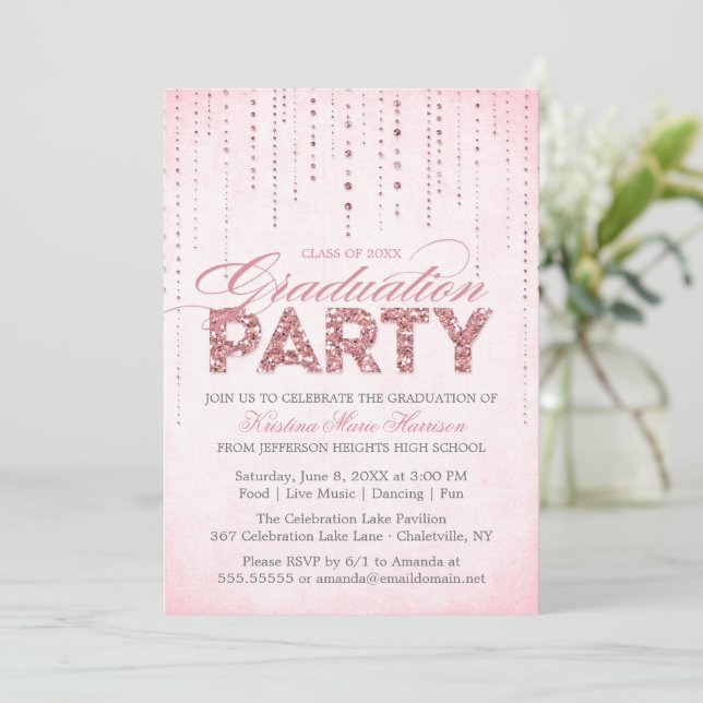 Invitation Fille Rose Chic Parties scintillant Gems Graduatio (Debout devant)