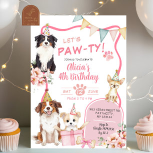 Invitation Fille Rose Chien Faisons la Fête d'anniversaire