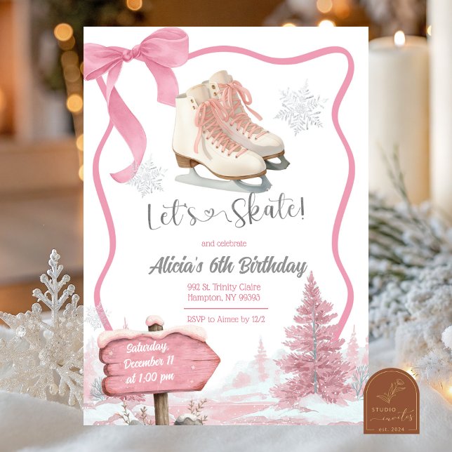 Invitation Fille Rose Coquette Arc Let's Skate Anniversaire (Créateur téléchargé)