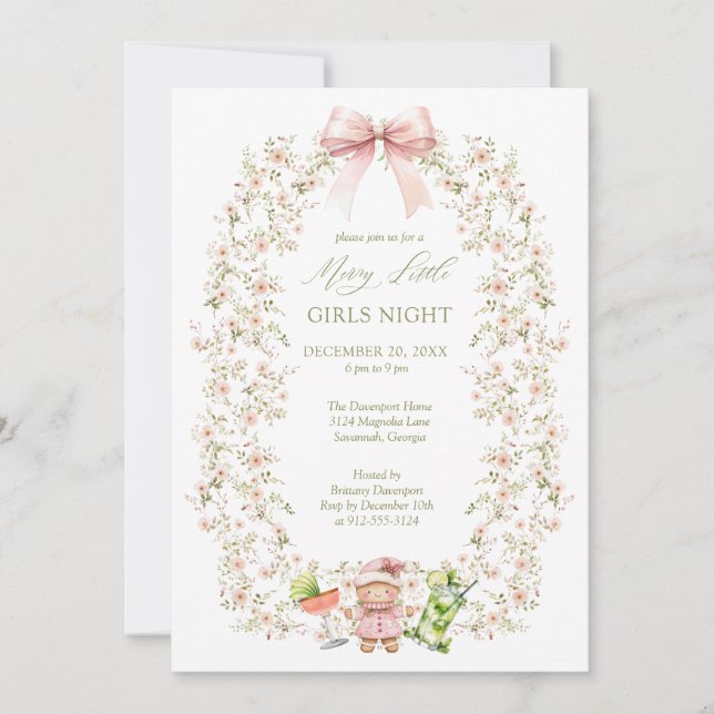 Invitation Fille Rose Coquette Filles Fête de Nuit Fête (Devant)