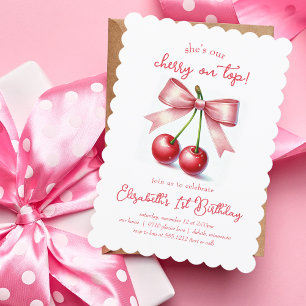 Invitation Fille rose Coquette rouge Cherry Premier anniversa