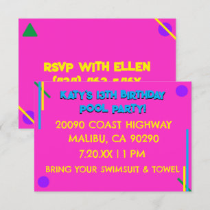 Invitation Fille rose des années 80 Retro 13e anniversaire de