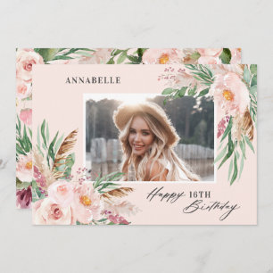 Invitation Fille rose élégant moderne photo anniversaire