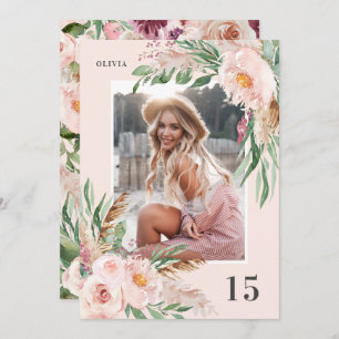 Invitation Fille rose élégant moderne photo anniversaire