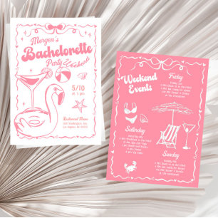 Invitation Fille rose et blanc Bachelorette Weekend Party