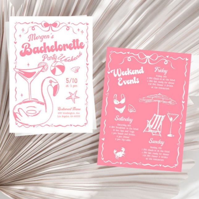 Invitation Fille rose et blanc Bachelorette Weekend Party (Créateur téléchargé)