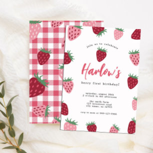 Invitation Fille rose et fraise rouge Berry premier anniversa