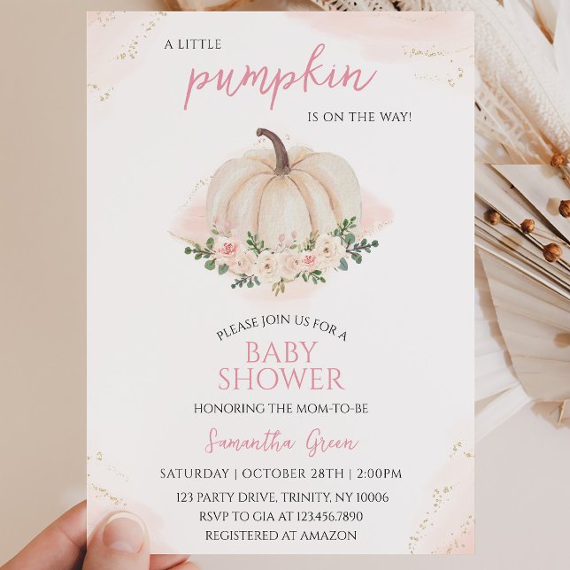 Invitation Fille Rose et Or Citrouille Baby Shower (Créateur téléchargé)