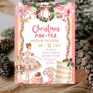 Invitation Fille Rose Fantaisie Casse-Noisette Thé de Noël