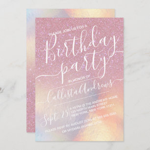 Invitation Fille rose Faux Iridescente Parties scintillant Om