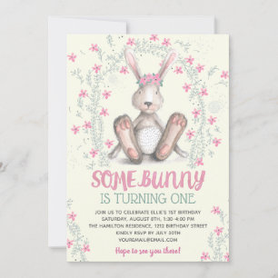 Invitation Fille rose Floral Bunny Fête d'anniversaire
