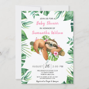 Invitation Fille rose florale mignonne Sloth Baby shower Invi