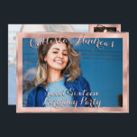Invitation Fille Rose Gold Frontière Photo Collage Sweet 16<br><div class="desc">Cette invitation d'anniversaire de sweet sixteen de collage photo moderne et sucré est parfaite pour la tendance et élégant même. Il présente un collage photo à cinq images personnalisable, chic et glamour, avec une élégante typographie rose rose et noir, dessinée et bordée d'une feuille d'or rose imbriquée. C'est unique, cool,...</div>