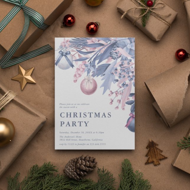 Invitation Fille Rose & Grey Foliing hiver Fête de Noël I (Créateur téléchargé)