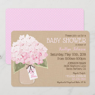 Invitation Fille Rose Hydrangea Mason Jar Baby shower rustiqu