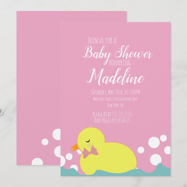 Invitation Fille Rose Jaune Canards Modernes Baby Shower  (Devant / Derrière)