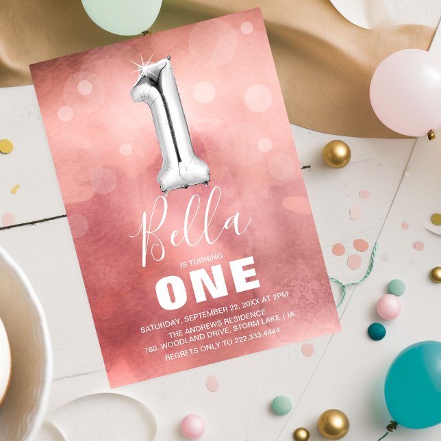 Invitation Fille rose mignonne 1er anniversaire (Créateur téléchargé)