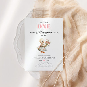 Invitation Fille rose moderne une oie sotte fête d'anniversai