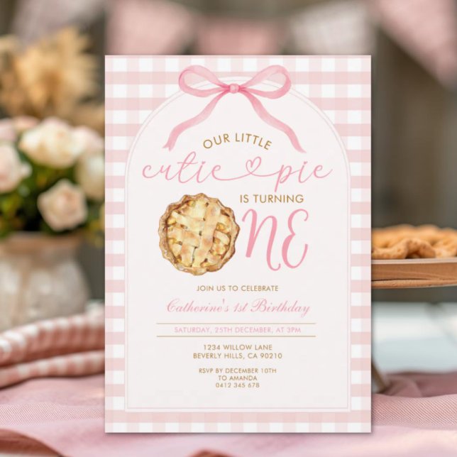 Invitation Fille rose Notre petit gâteau rayé d'anniversaire (Créateur téléchargé)