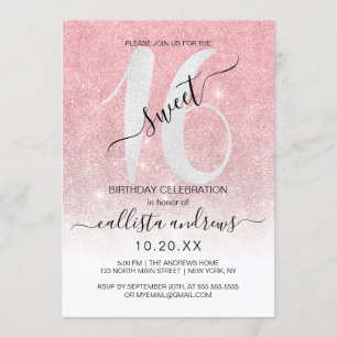Invitation Fille Rose or Parties scintillant blanche Ombre Sw