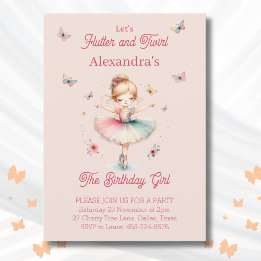 Invitation Fille rose papillon Ballerina fête d'anniversaire