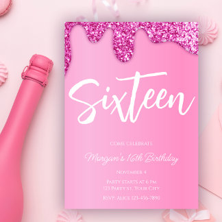 Invitation Fille rose Parties scintillant douce 16 fête d'ann