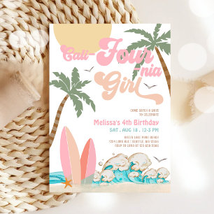 Invitation Fille Rose Peach Cali-Quatre-nia Surfant 4ème Anni