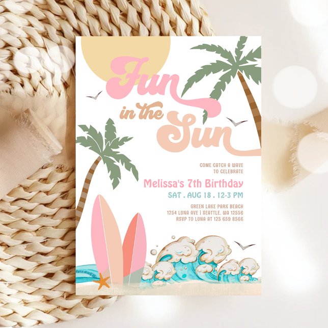 Invitation Fille Rose Pêche Amusement Au Soleil Fête D'annive (Créateur téléchargé)